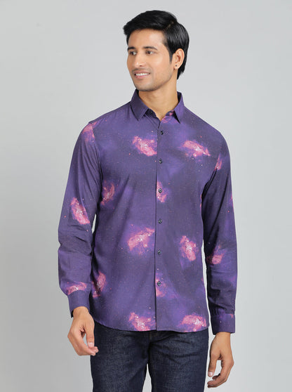 Purple Printed Slim Fit Casual Shirt | JadeBlue