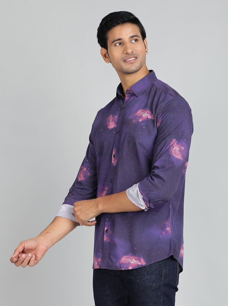 Purple Printed Slim Fit Casual Shirt | JadeBlue