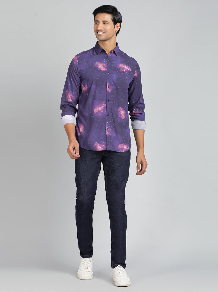 Purple Printed Slim Fit Casual Shirt | JadeBlue
