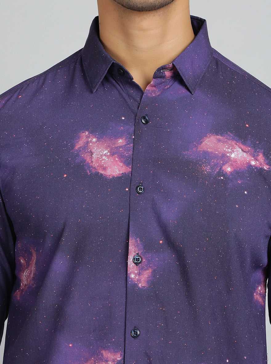 Purple Printed Slim Fit Casual Shirt | JadeBlue