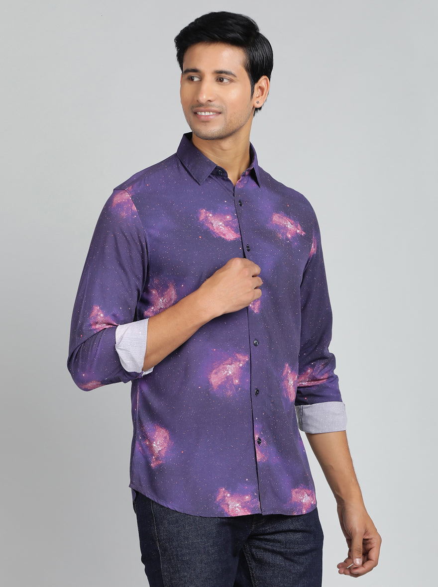 Purple Printed Slim Fit Casual Shirt | JadeBlue