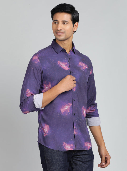 Purple Printed Slim Fit Casual Shirt | JadeBlue