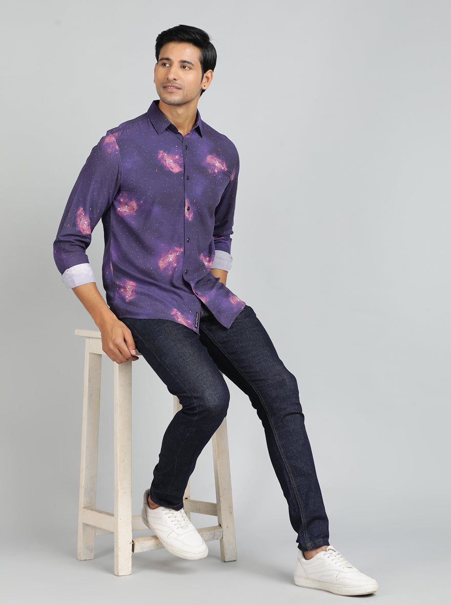 Purple Printed Slim Fit Casual Shirt | JadeBlue