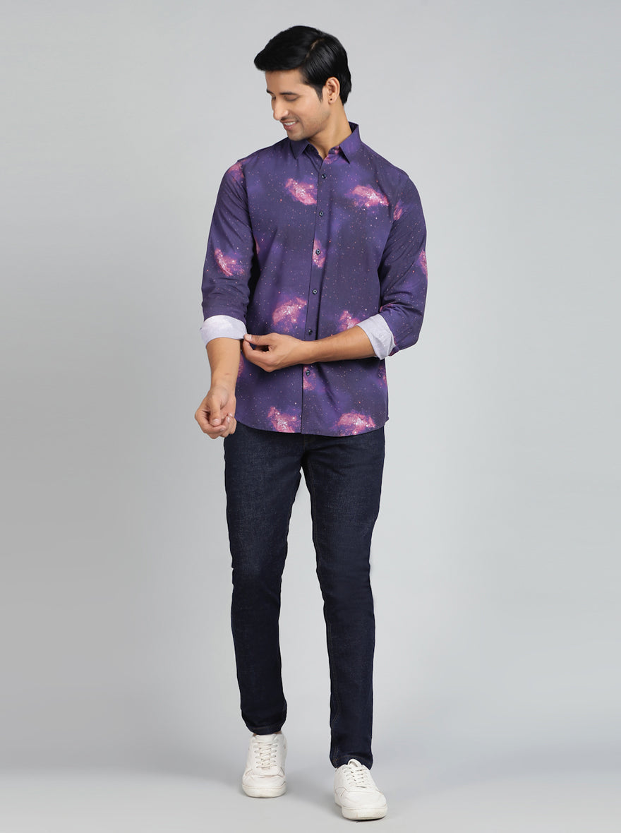 Purple Printed Slim Fit Casual Shirt | JadeBlue