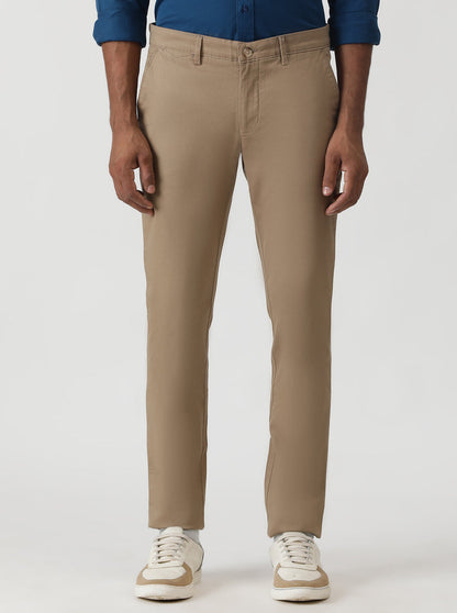 Khaki Dobby Super Slim Fit Casual Trouser | Greenfibre