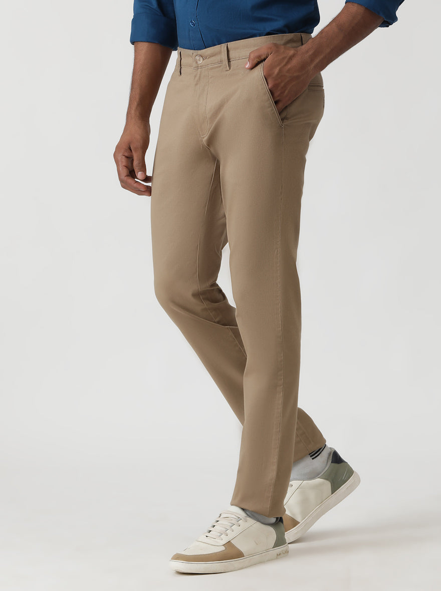 Khaki Dobby Super Slim Fit Casual Trouser | Greenfibre