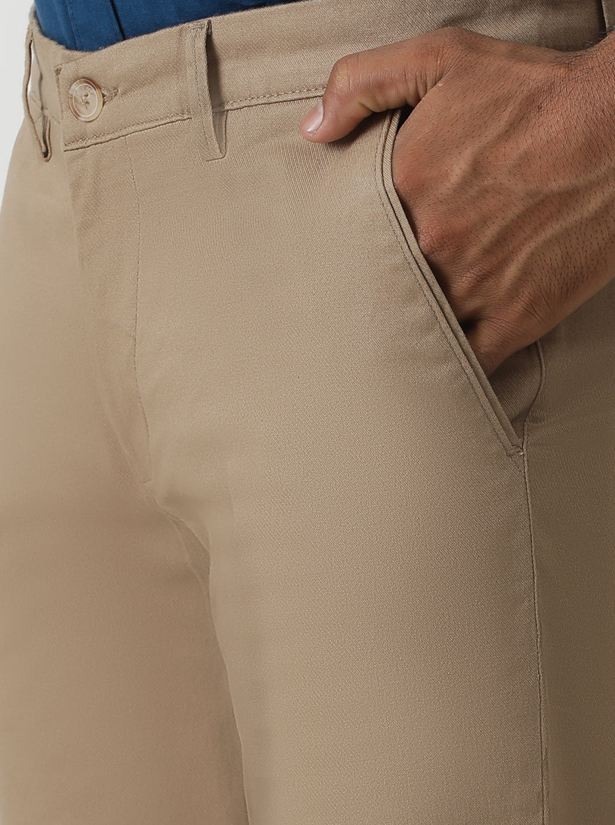 Khaki Dobby Super Slim Fit Casual Trouser | Greenfibre