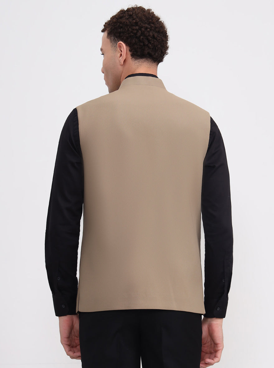Khaki Solid Regular Fit Waistcoat  | Greenfibre