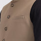 Khaki Solid Regular Fit Waistcoat  | Greenfibre