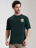 Bottle Green Printed Oversize Fit T-Shirt | Greenfibre