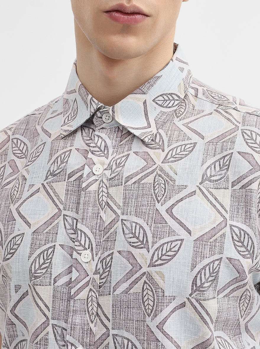 White & Purple Printed Slim Fit Casual Shirt | Greenfibre