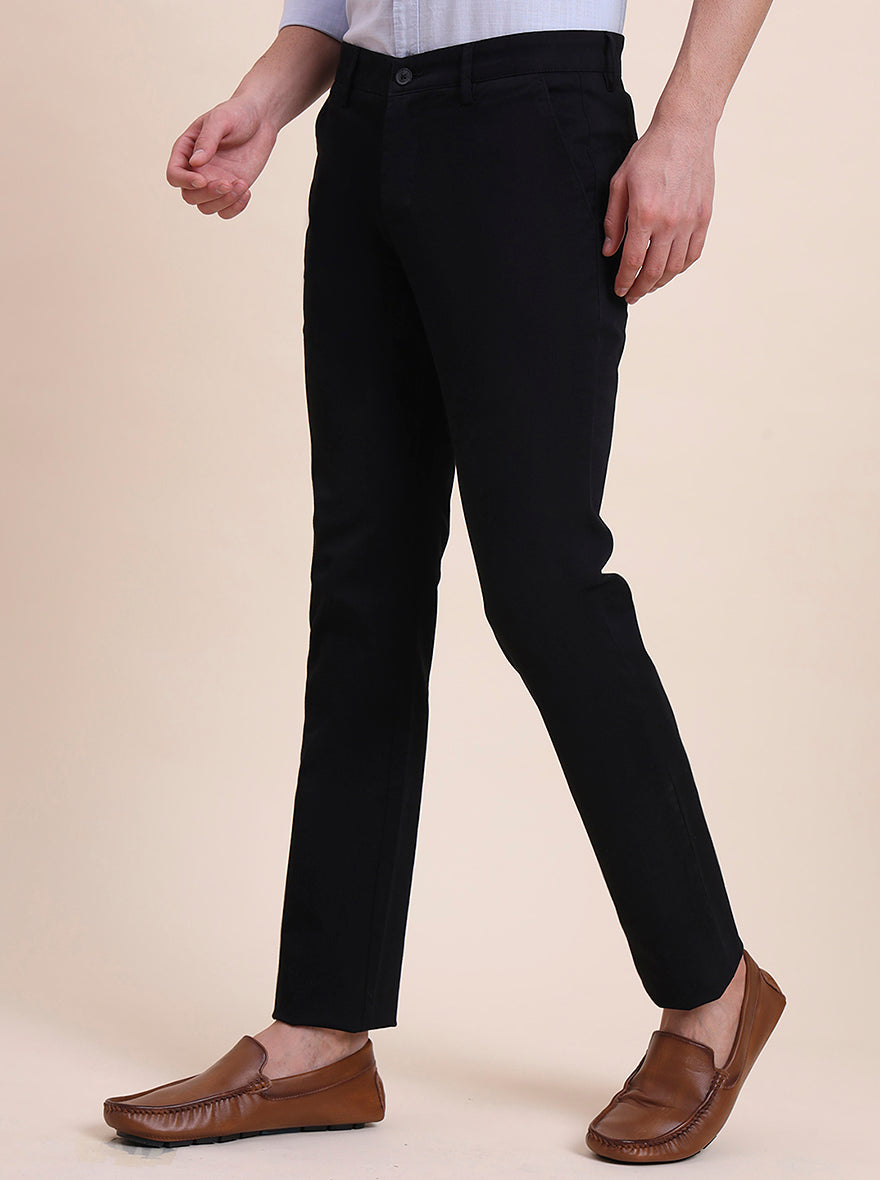 Black Printed Super Slim Fit Casual Trouser | Greenfibre