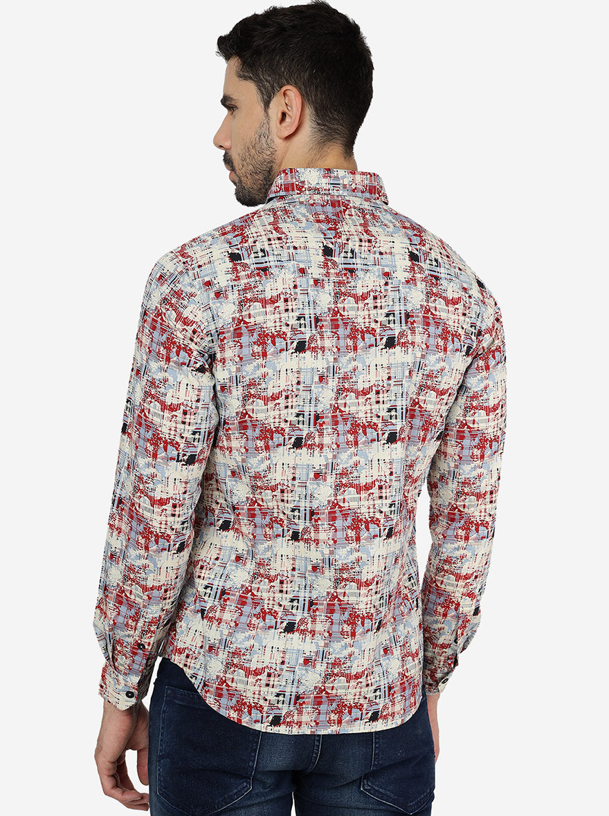 Red Printed Slim Fit Casual Shirt | Greenfibre