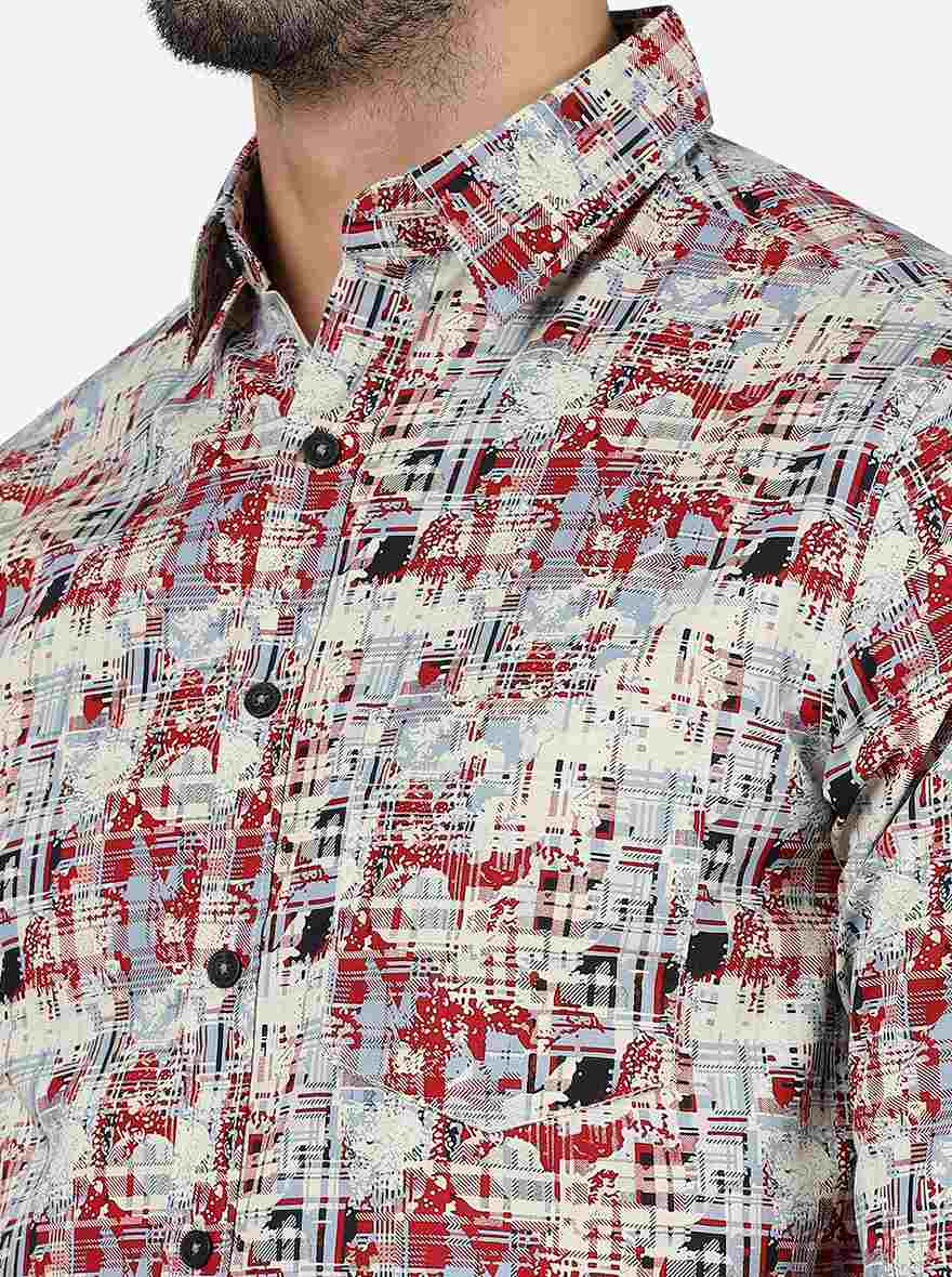 Red Printed Slim Fit Casual Shirt | Greenfibre