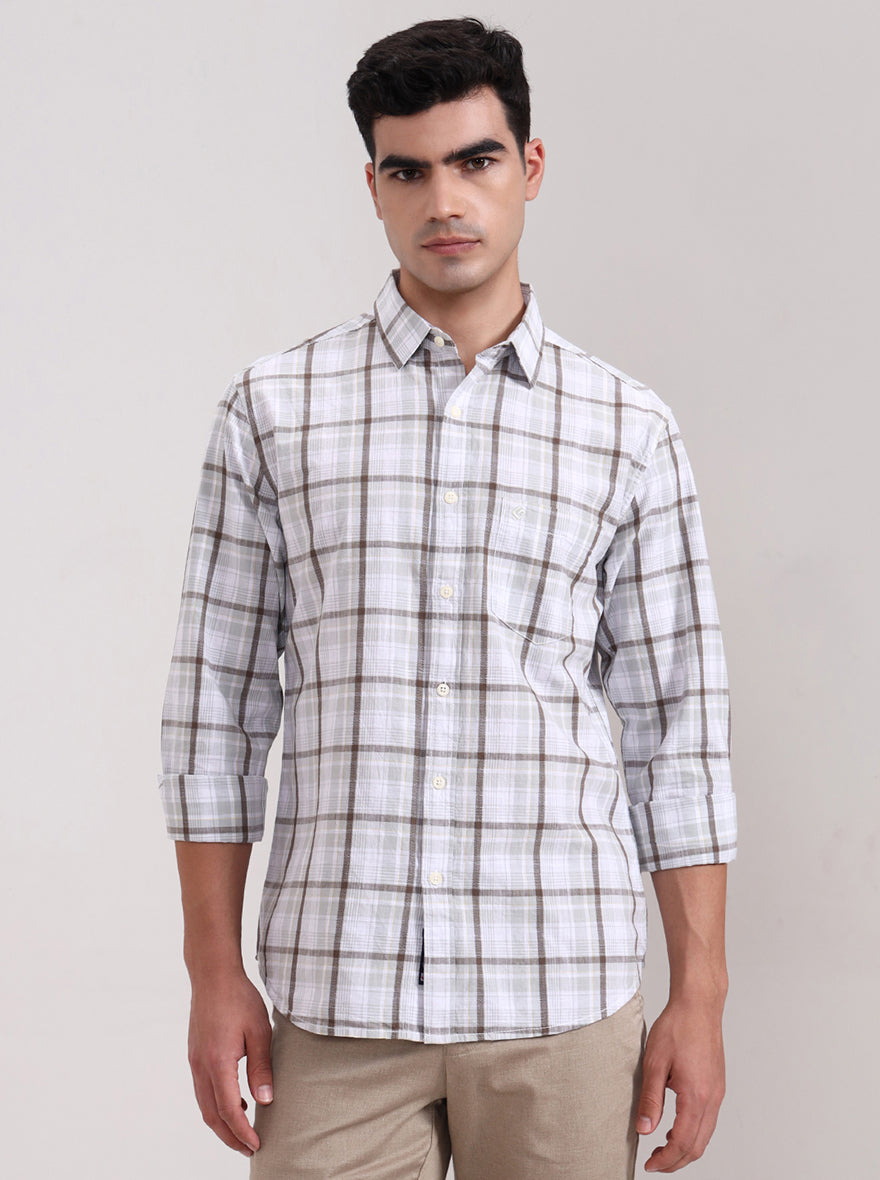 Light Green Checked Slim Fit Casual Shirt | Greenfibre