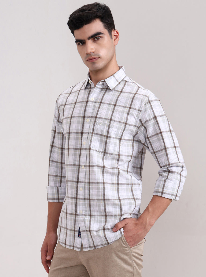 Light Green Checked Slim Fit Casual Shirt | Greenfibre