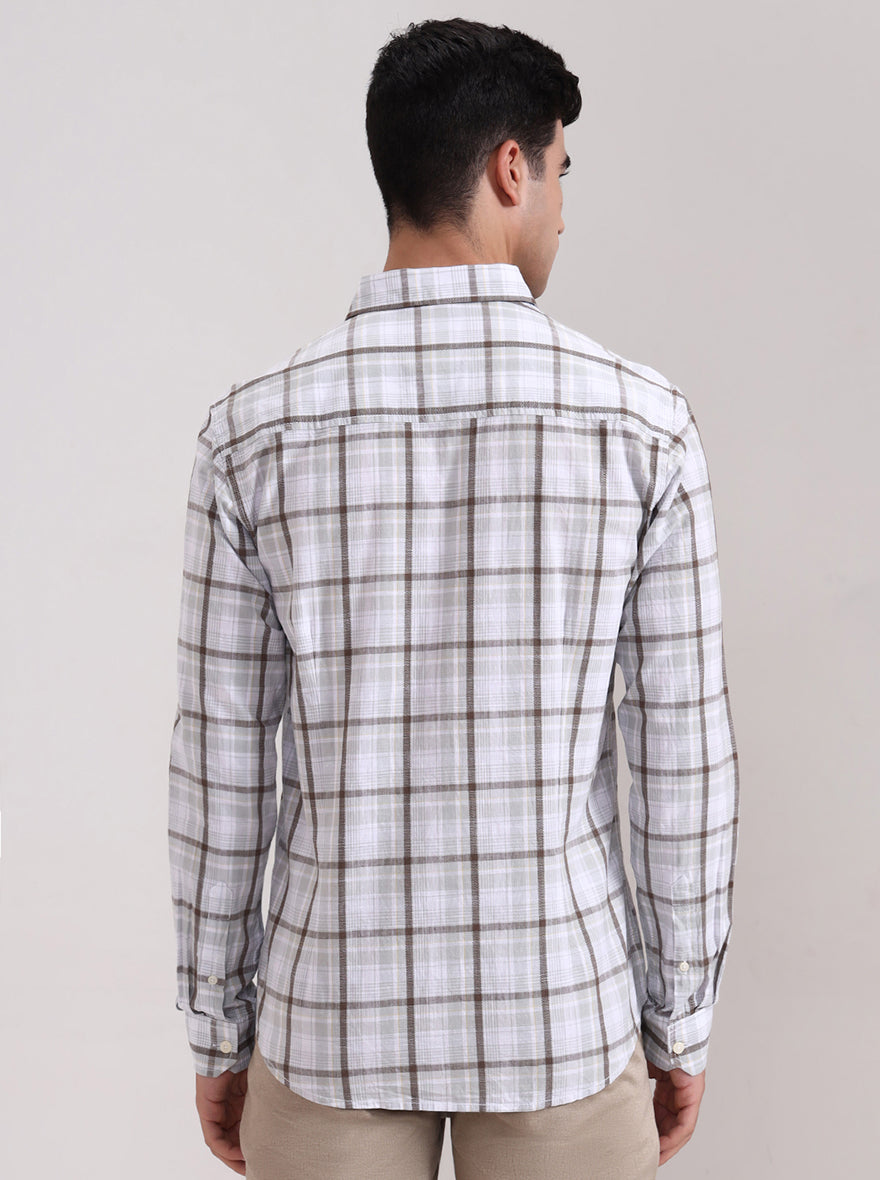 Light Green Checked Slim Fit Casual Shirt | Greenfibre