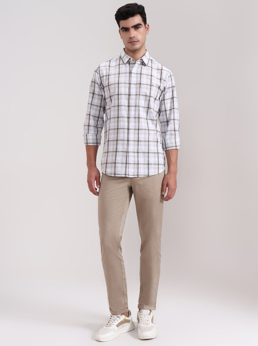 Light Green Checked Slim Fit Casual Shirt | Greenfibre