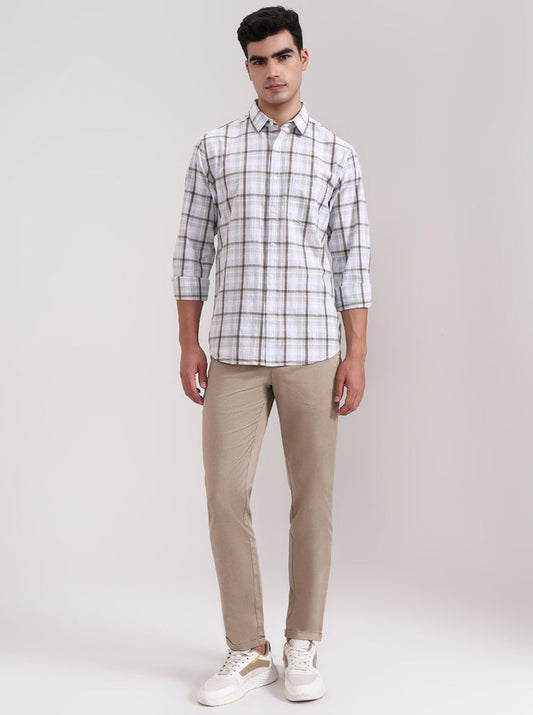 Light Green Checked Slim Fit Casual Shirt | Greenfibre