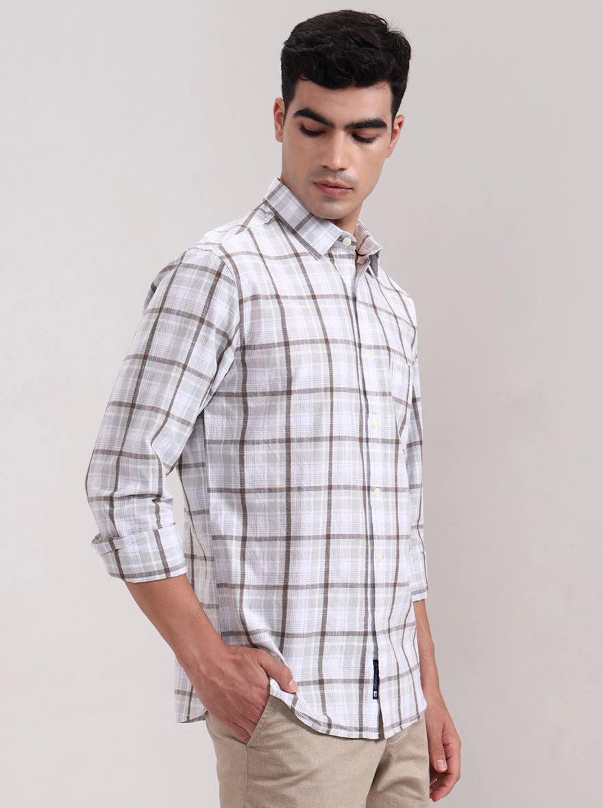 Light Green Checked Slim Fit Casual Shirt | Greenfibre