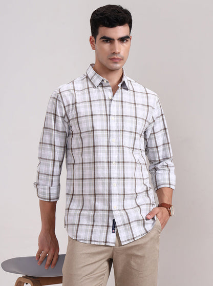 Light Green Checked Slim Fit Casual Shirt | Greenfibre