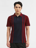 Navy & Maroon Striped Slim Fit Polo T-Shirt | Greenfibre