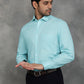 Light Blue Striped Regular Fit Formal Shirt | GreenFibre