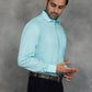 Light Blue Striped Regular Fit Formal Shirt | GreenFibre