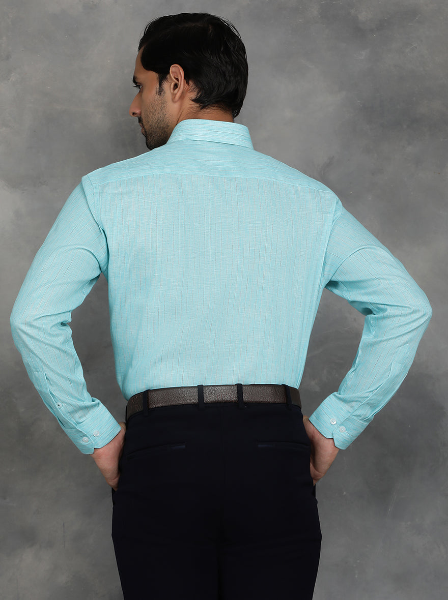 Light Blue Striped Regular Fit Formal Shirt | GreenFibre