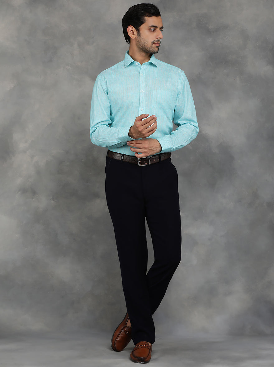 Light Blue Striped Regular Fit Formal Shirt | GreenFibre