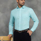 Light Blue Striped Regular Fit Formal Shirt | GreenFibre