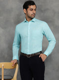 Light Blue Striped Regular Fit Formal Shirt | GreenFibre