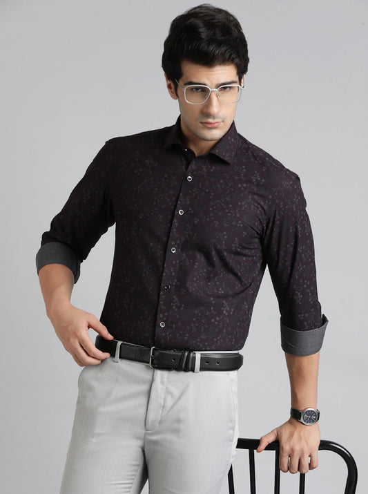 Wine Printed Slim Fit Party Wear Shirt | Greenfibre