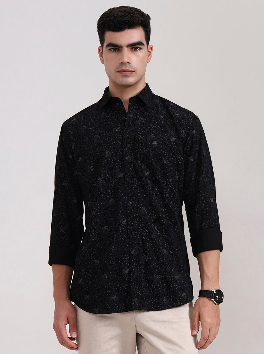 Black Printed Smart Fit Semi Casual Shirt | Greenfibre