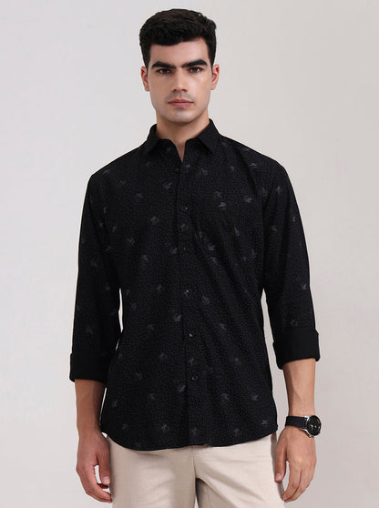 Black Printed Smart Fit Semi Casual Shirt | Greenfibre