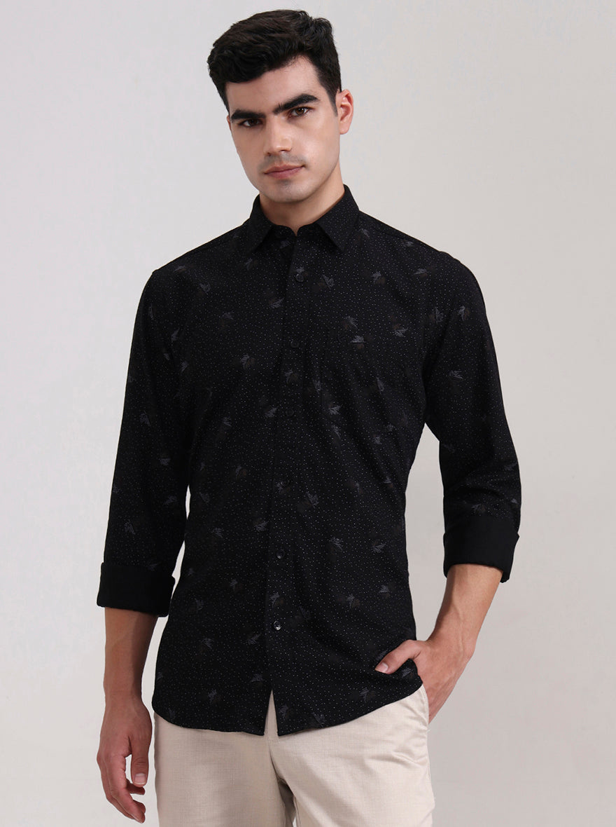 Black Printed Smart Fit Semi Casual Shirt | Greenfibre
