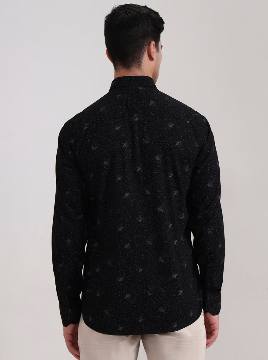 Black Printed Smart Fit Semi Casual Shirt | Greenfibre
