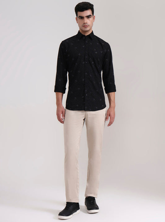 Black Printed Smart Fit Semi Casual Shirt | Greenfibre