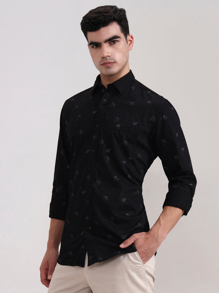 Black Printed Smart Fit Semi Casual Shirt | Greenfibre