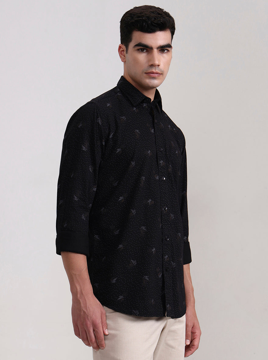 Black Printed Smart Fit Semi Casual Shirt | Greenfibre