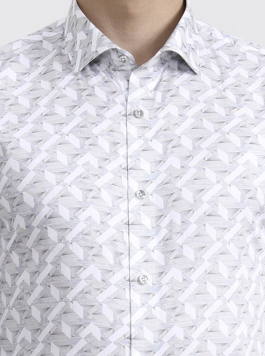 Grey Printed Slim Fit Party Wear Shirt | Greenfibre