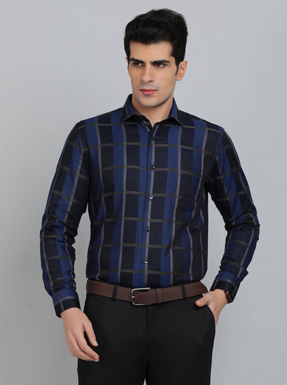 Black & Blue Checked Slim Fit Formal Shirt | Metal
