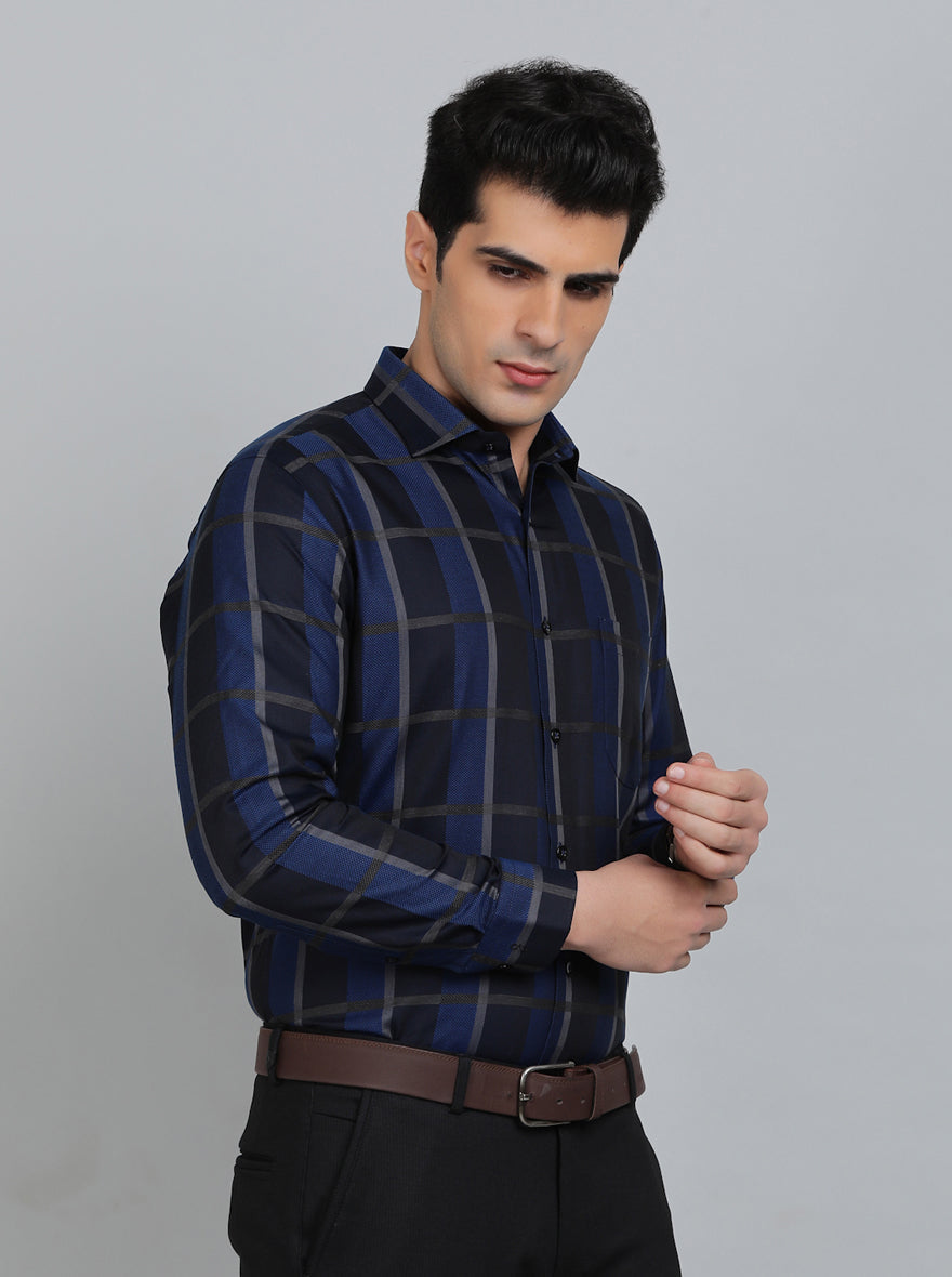 Black & Blue Checked Slim Fit Formal Shirt | Metal