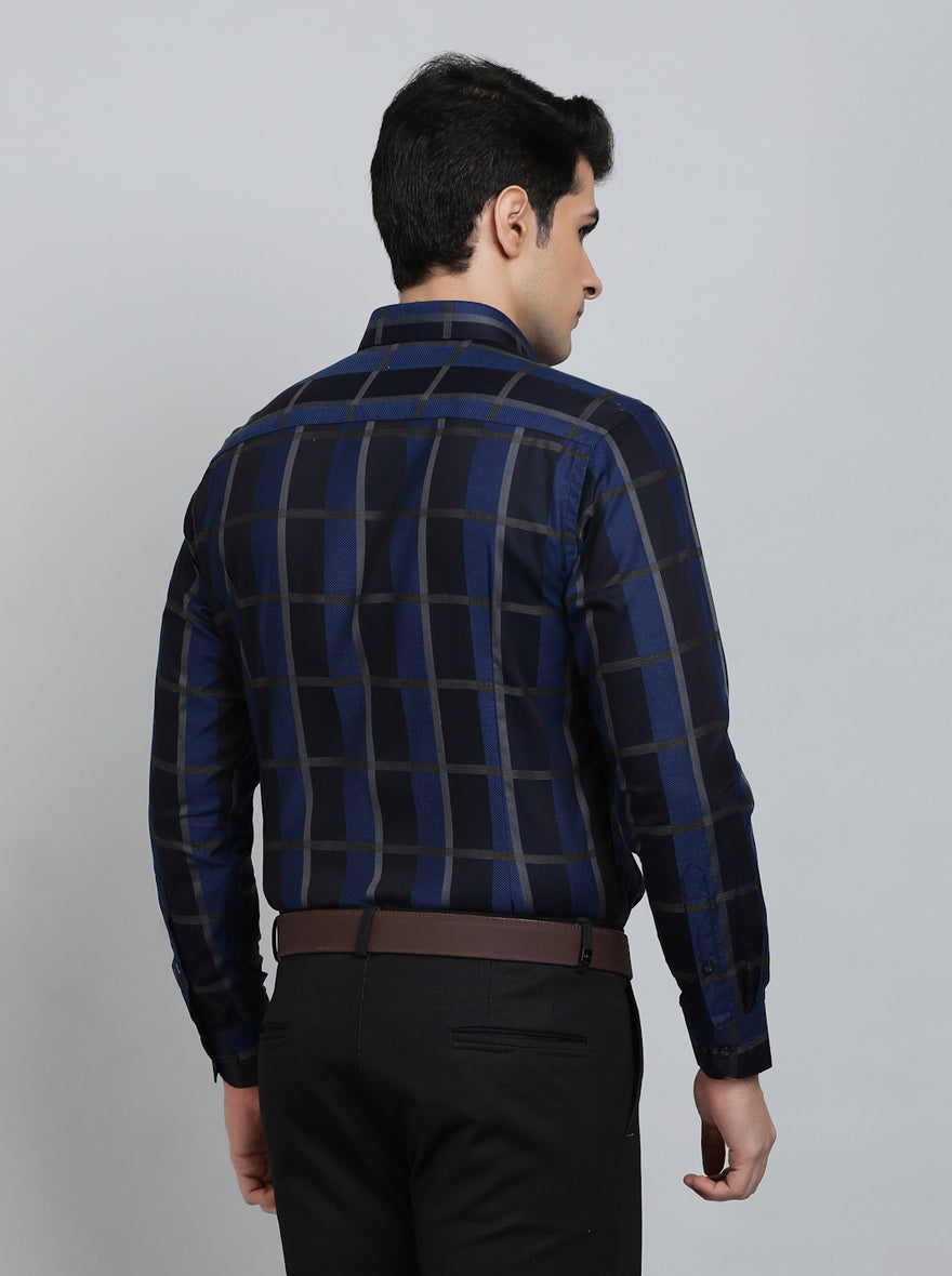 Black & Blue Checked Slim Fit Formal Shirt | Metal
