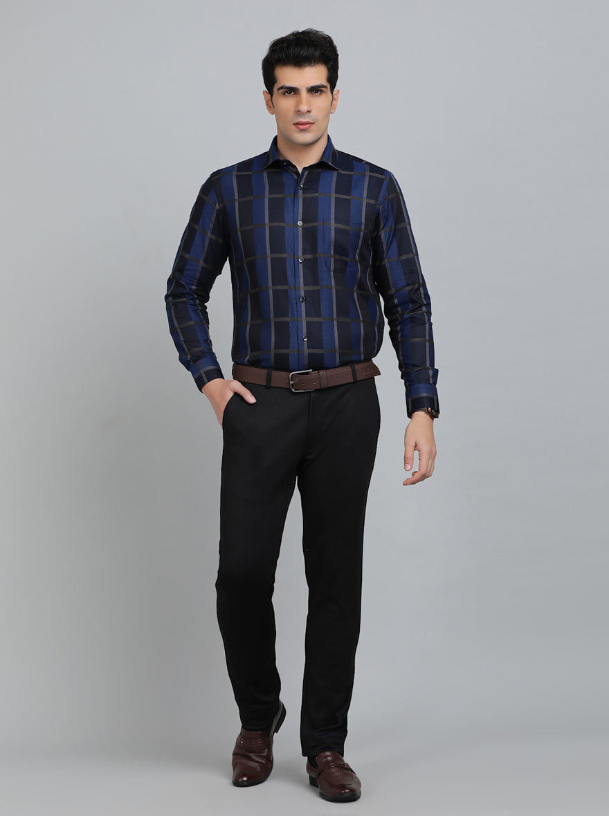 Black & Blue Checked Slim Fit Formal Shirt | Metal