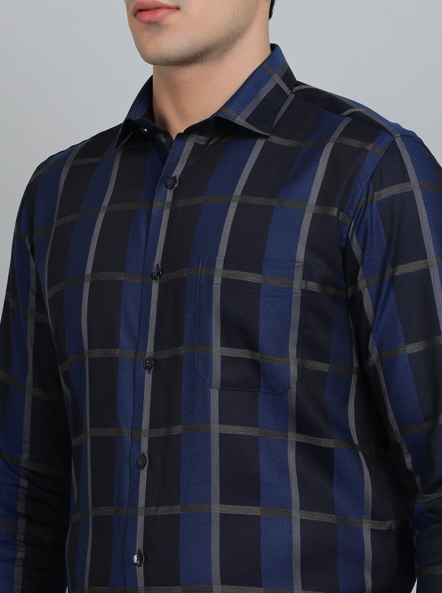 Black & Blue Checked Slim Fit Formal Shirt | Metal