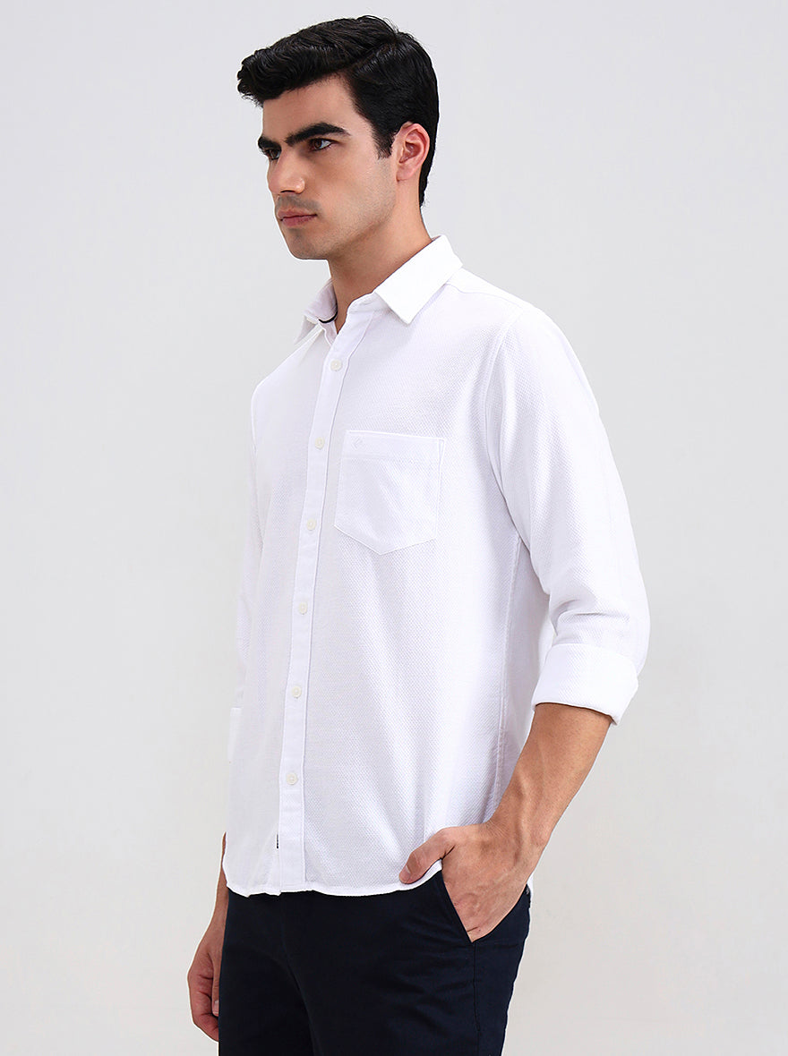 White Solid Slim Fit Casual Shirt | Greenfibre
