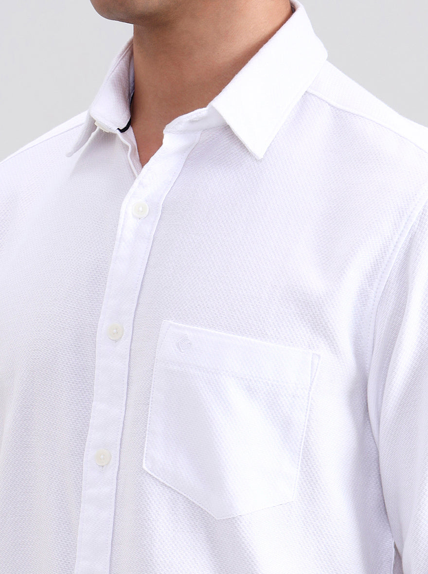 White Solid Slim Fit Casual Shirt | Greenfibre