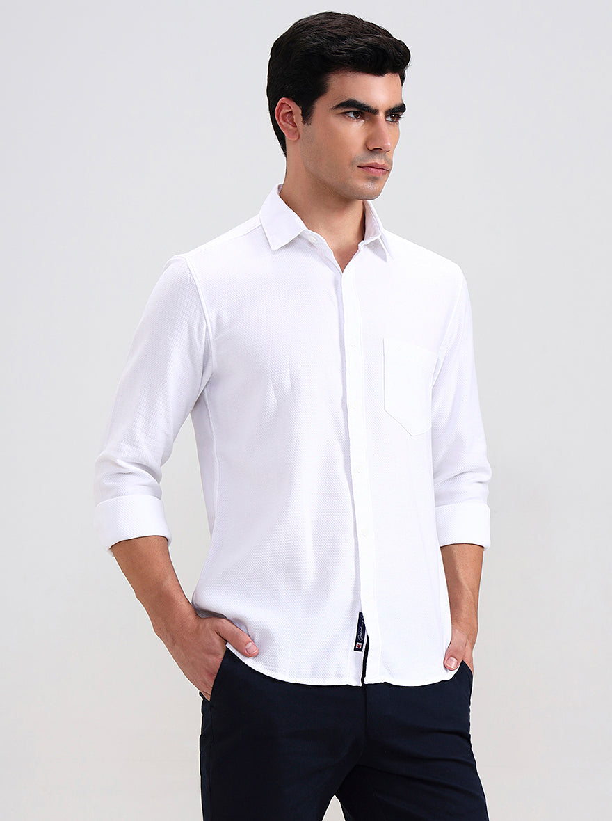 White Solid Slim Fit Casual Shirt | Greenfibre