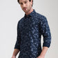 Navy Blue Printed Slim Fit Casual Shirt | Greenfibre